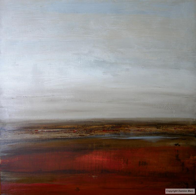 Abstract landscape,, 80x80 cm,acrylic,red,2012.Marx painting