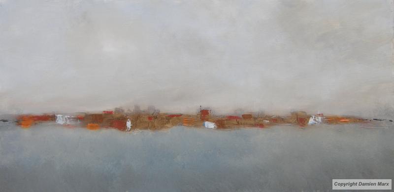 Abstract town,, 50x100 cm,oil,blue,2010.Marx painting