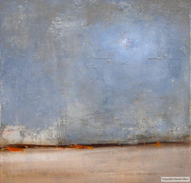 Tableau peinture contemporaine,Paysage abstrait,orange, lumière,acrylique,bleu