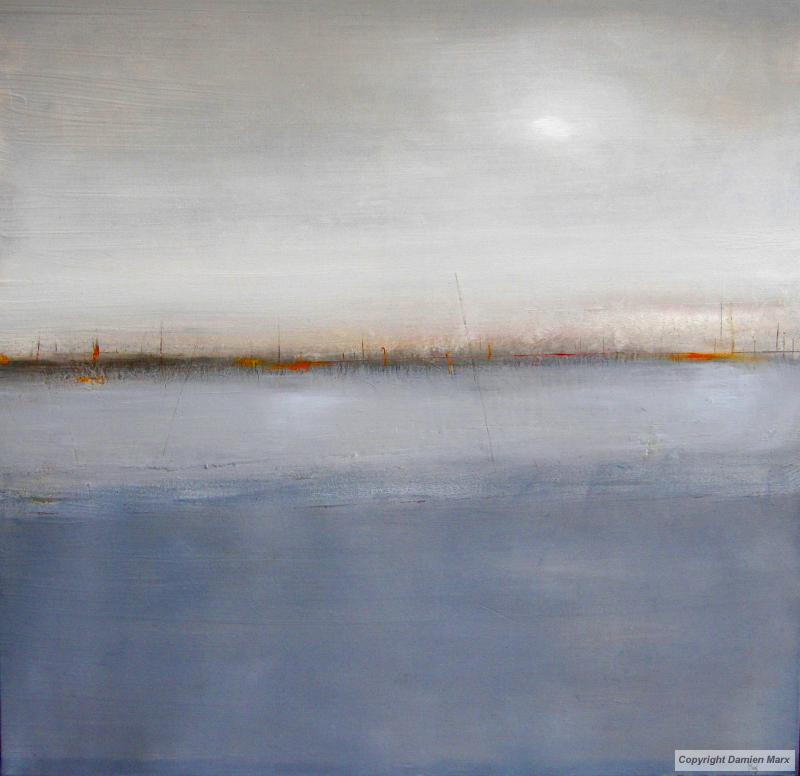 Tableau peinture contemporaine,Paysage marin abstrait,paysage marin, lumière, rêve,huile,bleu