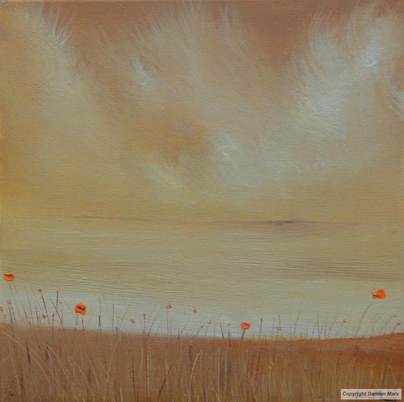 Tableau peinture contemporaine,tableau contemporain fleur 6,paysage floral,huile,orange